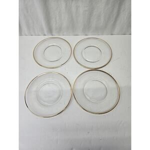 Gold RImmed Glass 6.5" Dessert Plates, Clear Glass Plates, Set Of 4